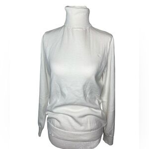 Ralph Lauren White Cotton Turtleneck Sweater Size L Embroidered Logo On Chest